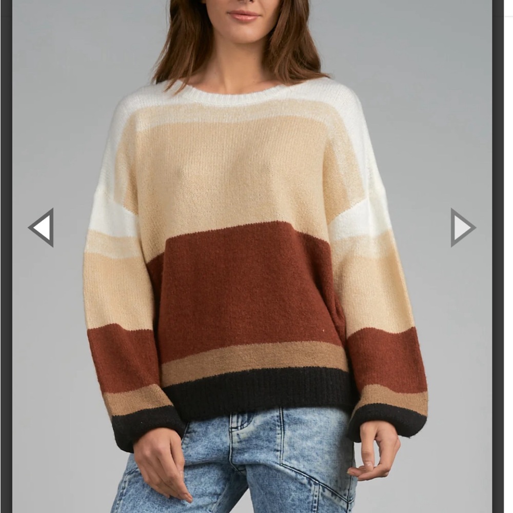 Elan Copper Stripe Crewneck Sweater size small